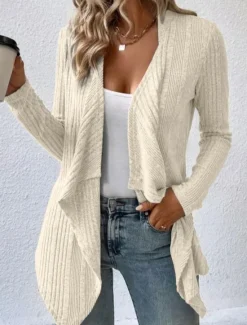 Clearance Women's Casual Jacket Breathable Comfortable Irregular Hem Casual Plain Vacation Street Casual Daily Wear Open Front Regular Collarless Regular Fit Long Sleeve Outerwear Black Light Green Camel Fall Women Jackets|Cardigans & Outerwears