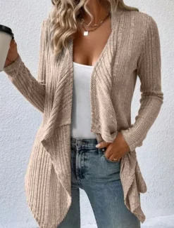 Clearance Women's Casual Jacket Breathable Comfortable Irregular Hem Casual Plain Vacation Street Casual Daily Wear Open Front Regular Collarless Regular Fit Long Sleeve Outerwear Black Light Green Camel Fall Women Jackets|Cardigans & Outerwears