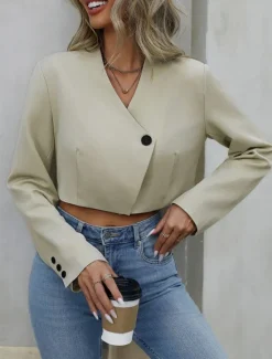 Best Women's Casual Jacket Breathable Comfortable Adjustable Casual Plain Vacation Street Casual Daily Wear Single Breasted Short V Neck Regular Fit Long Sleeve Outerwear Summer Spring Women Jackets|Coats & Trench Coats