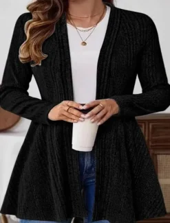 Discount Women's Casual Jacket Breathable Comfortable Oversized Simple Casual Plain Vacation Street Casual Daily Wear Open Front Regular Stand Collar Regular Fit Long Sleeve Outerwear Black Gray Fall Winter Women Jackets|Coats & Trench Coats