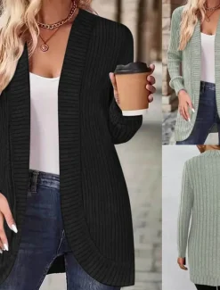Online Women's Casual Jacket Breathable Comfortable Patchwork Fashion Casual Plain Vacation Street Casual Daily Wear Open Front Regular Collarless Regular Fit Long Sleeve Outerwear Black Green Summer Spring Women Jackets|Cardigans & Outerwears