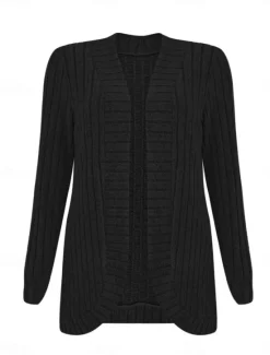 Online Women's Casual Jacket Breathable Comfortable Patchwork Fashion Casual Plain Vacation Street Casual Daily Wear Open Front Regular Collarless Regular Fit Long Sleeve Outerwear Black Green Summer Spring Women Jackets|Cardigans & Outerwears