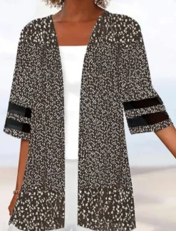 Hot Women's Casual Jacket Breathable Comfortable Patchwork Print Casual Floral Vacation Street Daily Wear Going out Open Front Regular Collarless Regular Fit 3/4 Length Sleeve Outerwear Black Green Dark Women Jackets