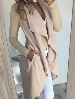 New Women's Casual Jacket Breathable Comfortable Pocket Fashion Casual Plain Vacation Street Casual Daily Wear Open Front Long Turndown Slim Long Sleeve Outerwear Black Wine Blue Summer Spring Women Jackets|Coats & Trench Coats