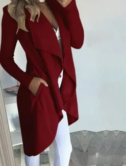 New Women's Casual Jacket Breathable Comfortable Pocket Fashion Casual Plain Vacation Street Casual Daily Wear Open Front Long Turndown Slim Long Sleeve Outerwear Black Wine Blue Summer Spring Women Jackets|Coats & Trench Coats