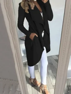 New Women's Casual Jacket Breathable Comfortable Pocket Fashion Casual Plain Vacation Street Casual Daily Wear Open Front Long Turndown Slim Long Sleeve Outerwear Black Wine Blue Summer Spring Women Jackets|Coats & Trench Coats