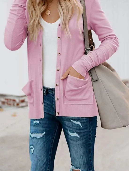 Clearance Women's Casual Jacket Breathable Comfortable Buttons Pocket Casual Plain Vacation Street Casual Daily Wear Single Breasted Regular V Neck Regular Fit Long Sleeve Outerwear White Pink Khaki Summer Women Jackets|Coats & Trench Coats