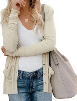 Clearance Women's Casual Jacket Breathable Comfortable Buttons Pocket Casual Plain Vacation Street Casual Daily Wear Single Breasted Regular V Neck Regular Fit Long Sleeve Outerwear White Pink Khaki Summer Women Jackets|Coats & Trench Coats