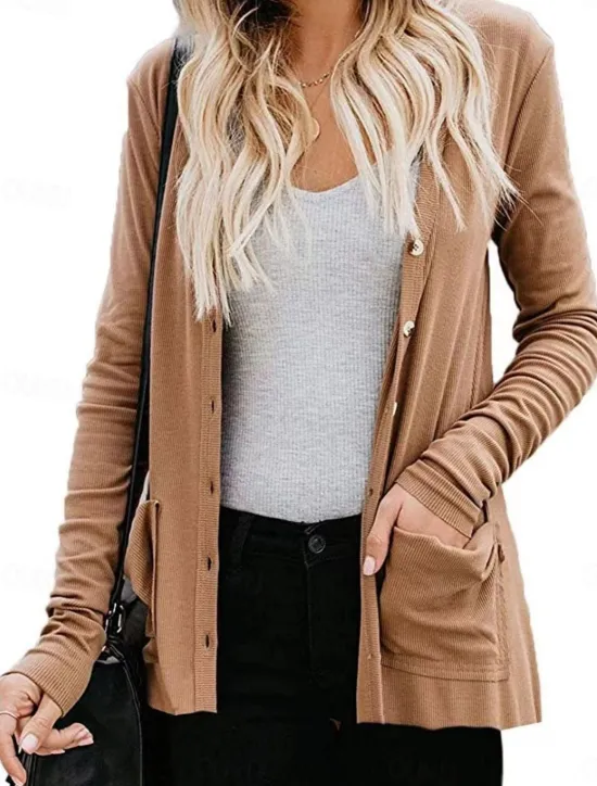 Clearance Women's Casual Jacket Breathable Comfortable Buttons Pocket Casual Plain Vacation Street Casual Daily Wear Single Breasted Regular V Neck Regular Fit Long Sleeve Outerwear White Pink Khaki Summer Women Jackets|Coats & Trench Coats