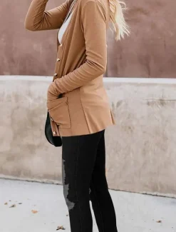 Clearance Women's Casual Jacket Breathable Comfortable Buttons Pocket Casual Plain Vacation Street Casual Daily Wear Single Breasted Regular V Neck Regular Fit Long Sleeve Outerwear White Pink Khaki Summer Women Jackets|Coats & Trench Coats