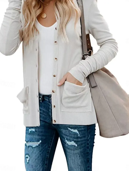 Clearance Women's Casual Jacket Breathable Comfortable Buttons Pocket Casual Plain Vacation Street Casual Daily Wear Single Breasted Regular V Neck Regular Fit Long Sleeve Outerwear White Pink Khaki Summer Women Jackets|Coats & Trench Coats