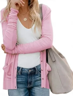 Clearance Women's Casual Jacket Breathable Comfortable Buttons Pocket Casual Plain Vacation Street Casual Daily Wear Single Breasted Regular V Neck Regular Fit Long Sleeve Outerwear White Pink Khaki Summer Women Jackets|Coats & Trench Coats