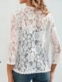 Women's Casual Jacket Breathable Comfortable Lace Patchwork Casual Plain Vacation Street Casual Daily Wear Single Breasted Regular V Neck Regular Fit Long Sleeve Outerwear Summer Spring Women Coats & Trench Coats|Jackets
