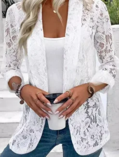 Clearance Women's Casual Jacket Breathable Comfortable Patchwork Elegant Casual Plain Vacation Street Casual Daily Wear Open Front Regular Notch Lapel Regular Fit Long Sleeve Outerwear Black White Summer Spring Women Coats & Trench Coats