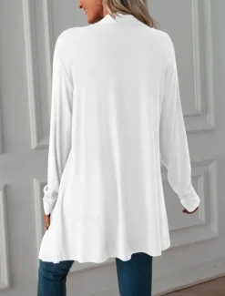Hot Women's Casual Jacket Breathable Comfortable Oversized Casual Plain Vacation Street Casual Daily Wear Open Front Long Collarless Regular Fit 3/4 Length Sleeve Outerwear White Pink Wine Summer Spring Women Jackets|Coats & Trench Coats