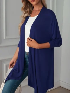 Hot Women's Casual Jacket Breathable Comfortable Oversized Casual Plain Vacation Street Casual Daily Wear Open Front Long Collarless Regular Fit 3/4 Length Sleeve Outerwear White Pink Wine Summer Spring Women Jackets|Coats & Trench Coats