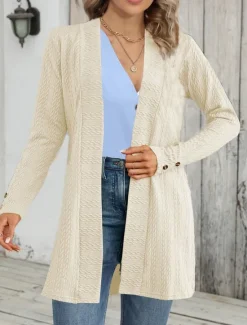 Online Women's Casual Jacket Breathable Comfortable Buttons Casual Plain Vacation Street Casual Daily Wear Single Breasted Regular Collarless Regular Fit Long Sleeve Outerwear Black Apricot Gray Fall Winter Women Coats & Trench Coats
