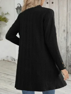 Online Women's Casual Jacket Breathable Comfortable Buttons Casual Plain Vacation Street Casual Daily Wear Single Breasted Regular Collarless Regular Fit Long Sleeve Outerwear Black Apricot Gray Fall Winter Women Coats & Trench Coats
