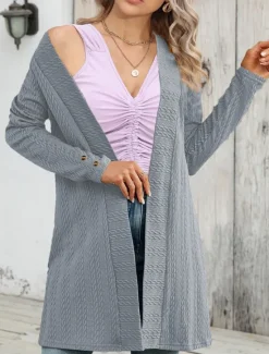 Online Women's Casual Jacket Breathable Comfortable Buttons Casual Plain Vacation Street Casual Daily Wear Single Breasted Regular Collarless Regular Fit Long Sleeve Outerwear Black Apricot Gray Fall Winter Women Coats & Trench Coats