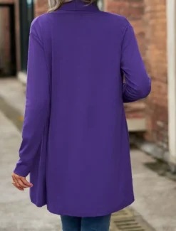 Hot Women's Casual Jacket Breathable Comfortable Irregular Hem Casual Plain Vacation Street Casual Daily Wear Open Front Regular Shawl Collar Regular Fit Long Sleeve Outerwear Black Wine Purple Summer Women Jackets|Coats & Trench Coats
