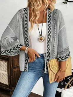 Women's Casual Jacket Breathable Comfortable Patchwork Casual Plain Vacation Street Casual Daily Wear Open Front Regular Collarless Regular Fit 3/4 Length Sleeve Outerwear Khaki Gray Summer Spring Women Coats & Trench Coats