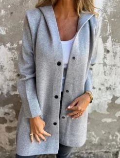 Sale Women's Casual Jacket Breathable Comfortable Buttons Pocket Casual Plain Vacation Street Casual Daily Wear Single Breasted Long Hooded Regular Fit Long Sleeve Outerwear Red Orange Drak Red Summer Women Jackets|Coats & Trench Coats
