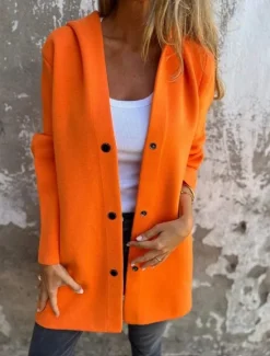 Sale Women's Casual Jacket Breathable Comfortable Buttons Pocket Casual Plain Vacation Street Casual Daily Wear Single Breasted Long Hooded Regular Fit Long Sleeve Outerwear Red Orange Drak Red Summer Women Jackets|Coats & Trench Coats