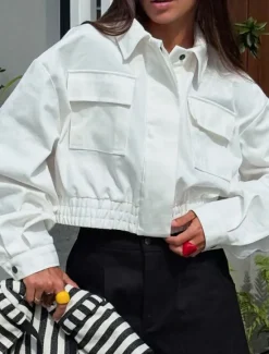 Best Women's Casual Jacket Comfortable Breathable Buttons Fashion Casual Plain Vacation Street Casual Daily Wear Zipper Short Stand Collar Regular Fit Long Sleeve Outerwear Summer Spring Women Jackets