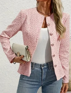 New Women's Casual Jacket Comfortable Breathable Zipper Pocket Casual Plain Vacation Street Casual Daily Wear Single Breasted Short Crewneck Regular Fit Long Sleeve Outerwear Spring Fall Women Coats & Trench Coats