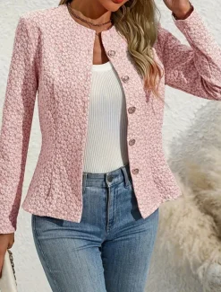 New Women's Casual Jacket Comfortable Breathable Zipper Pocket Casual Plain Vacation Street Casual Daily Wear Single Breasted Short Crewneck Regular Fit Long Sleeve Outerwear Spring Fall Women Coats & Trench Coats