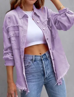Women's Casual Jacket Comfortable Breathable Pocket Tassel Casual Street Style Plain Vacation Street Casual Daily Wear Single Breasted Regular Turndown Regular Fit Long Sleeve Outerwear Black Pink Women Jackets