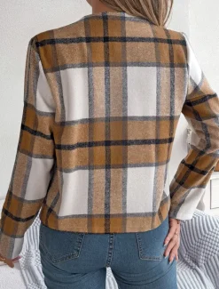 Discount Women's Casual Jacket Comfortable Breathable Print Casual Plaid Vacation Street Daily Wear Going out Open Front Short Stand Collar Regular Fit Long Sleeve Outerwear Navy Red Green Summer Spring Women Jackets|Coats & Trench Coats