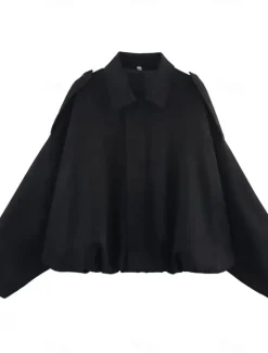 Discount Women's Casual Jacket Comfortable Breathable Pocket Buttons Casual Plain Vacation Street Casual Daily Wear Zipper Short Turndown Regular Fit Long Sleeve Outerwear Black Wine Orange Summer Spring Women Jackets