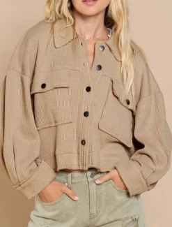 Best Women's Casual Jacket Comfortable Breathable Pocket Buttons Casual Plain Vacation Street Casual Daily Wear Single Breasted Short Turndown Regular Fit Long Sleeve Outerwear Black White Green Spring Women Jackets
