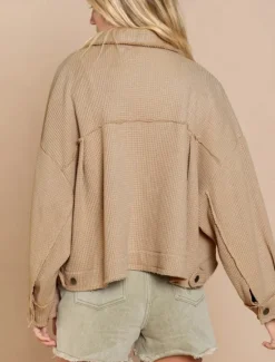 Best Women's Casual Jacket Comfortable Breathable Pocket Buttons Casual Plain Vacation Street Casual Daily Wear Single Breasted Short Turndown Regular Fit Long Sleeve Outerwear Black White Green Spring Women Jackets