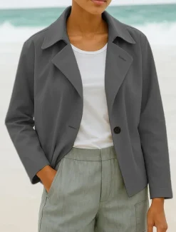 Clearance Women's Casual Jacket Comfortable Breathable Buttons Casual Plain Vacation Street Casual Daily Wear Single Breasted Short Turndown Regular Fit Long Sleeve Outerwear Black Blue Brown Spring Fall Women Jackets