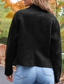 Best Women's Casual Jacket Comfortable Breathable Zipper Pocket Casual Plain Vacation Street Casual Daily Wear Zipper Short Lapel Regular Fit Long Sleeve Outerwear Black Brown Army Green Spring Fall Women Jackets