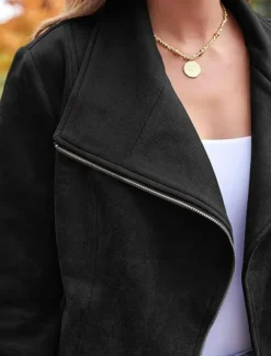Best Women's Casual Jacket Comfortable Breathable Zipper Pocket Casual Plain Vacation Street Casual Daily Wear Zipper Short Lapel Regular Fit Long Sleeve Outerwear Black Brown Army Green Spring Fall Women Jackets