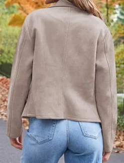 Best Women's Casual Jacket Comfortable Breathable Zipper Pocket Casual Plain Vacation Street Casual Daily Wear Zipper Short Lapel Regular Fit Long Sleeve Outerwear Black Brown Army Green Spring Fall Women Jackets