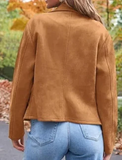 Best Women's Casual Jacket Comfortable Breathable Zipper Pocket Casual Plain Vacation Street Casual Daily Wear Zipper Short Lapel Regular Fit Long Sleeve Outerwear Black Brown Army Green Spring Fall Women Jackets