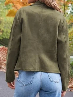 Best Women's Casual Jacket Comfortable Breathable Zipper Pocket Casual Plain Vacation Street Casual Daily Wear Zipper Short Lapel Regular Fit Long Sleeve Outerwear Black Brown Army Green Spring Fall Women Jackets