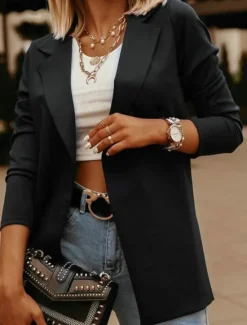 Women's Casual Jacket Comfortable Breathable Slim Fit Casual Plain Vacation Work Street Casual Open Front Regular Turndown Regular Fit Long Sleeve Outerwear Black White Blue Summer Spring Women Blazers & Suits