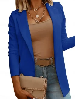 Women's Casual Jacket Comfortable Breathable Slim Fit Casual Plain Vacation Work Street Casual Open Front Regular Turndown Regular Fit Long Sleeve Outerwear Black White Blue Summer Spring Women Blazers & Suits