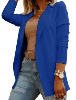 Women's Casual Jacket Comfortable Breathable Slim Fit Casual Plain Vacation Work Street Casual Open Front Regular Turndown Regular Fit Long Sleeve Outerwear Black White Blue Summer Spring Women Blazers & Suits