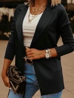 Women's Casual Jacket Comfortable Breathable Slim Fit Casual Plain Vacation Work Street Casual Open Front Regular Turndown Regular Fit Long Sleeve Outerwear Black White Blue Summer Spring Women Blazers & Suits