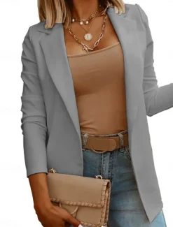 Women's Casual Jacket Comfortable Breathable Slim Fit Casual Plain Vacation Work Street Casual Open Front Regular Turndown Regular Fit Long Sleeve Outerwear Black White Blue Summer Spring Women Blazers & Suits