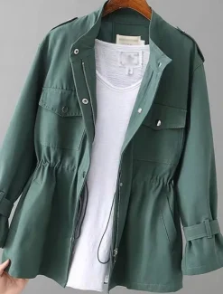 Clearance Women's Casual Jacket Comfortable Breathable Pocket Casual Plain Street Casual Daily Wear Zipper Regular Turndown Loose Fit Long Sleeve Outerwear Black White Pink Summer Women Jackets|Blazers & Suits