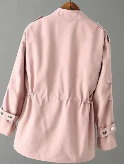 Clearance Women's Casual Jacket Comfortable Breathable Pocket Casual Plain Street Casual Daily Wear Zipper Regular Turndown Loose Fit Long Sleeve Outerwear Black White Pink Summer Women Jackets|Blazers & Suits
