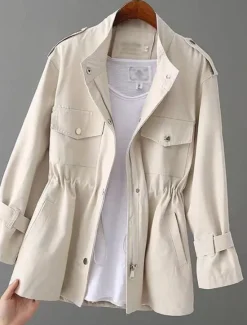 Clearance Women's Casual Jacket Comfortable Breathable Pocket Casual Plain Street Casual Daily Wear Zipper Regular Turndown Loose Fit Long Sleeve Outerwear Black White Pink Summer Women Jackets|Blazers & Suits