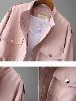 Clearance Women's Casual Jacket Comfortable Breathable Pocket Casual Plain Street Casual Daily Wear Zipper Regular Turndown Loose Fit Long Sleeve Outerwear Black White Pink Summer Women Jackets|Blazers & Suits